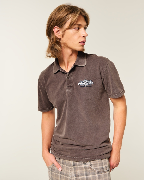 Relaxed Washed Logo Polo, Dark Brown view 1