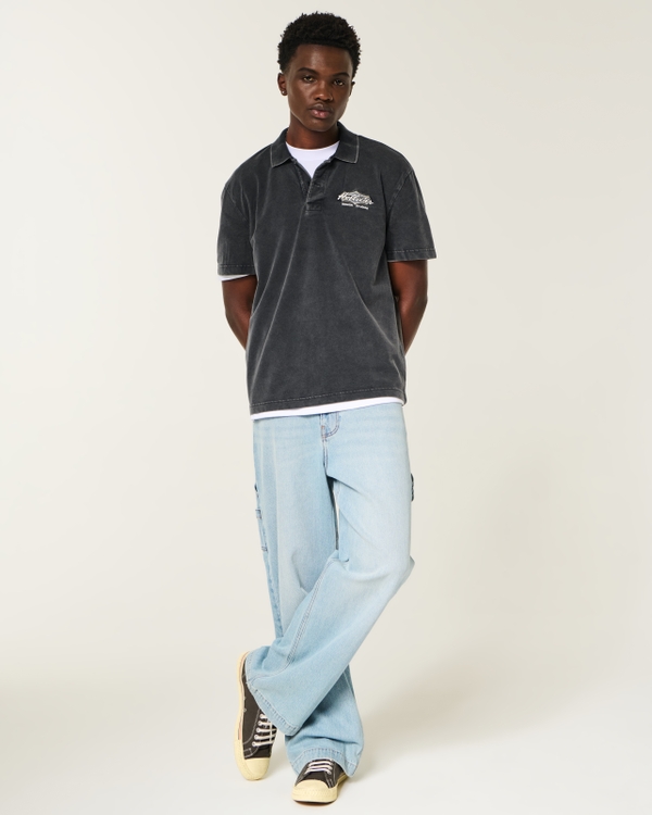 Relaxed Washed Logo Polo, Black view 2