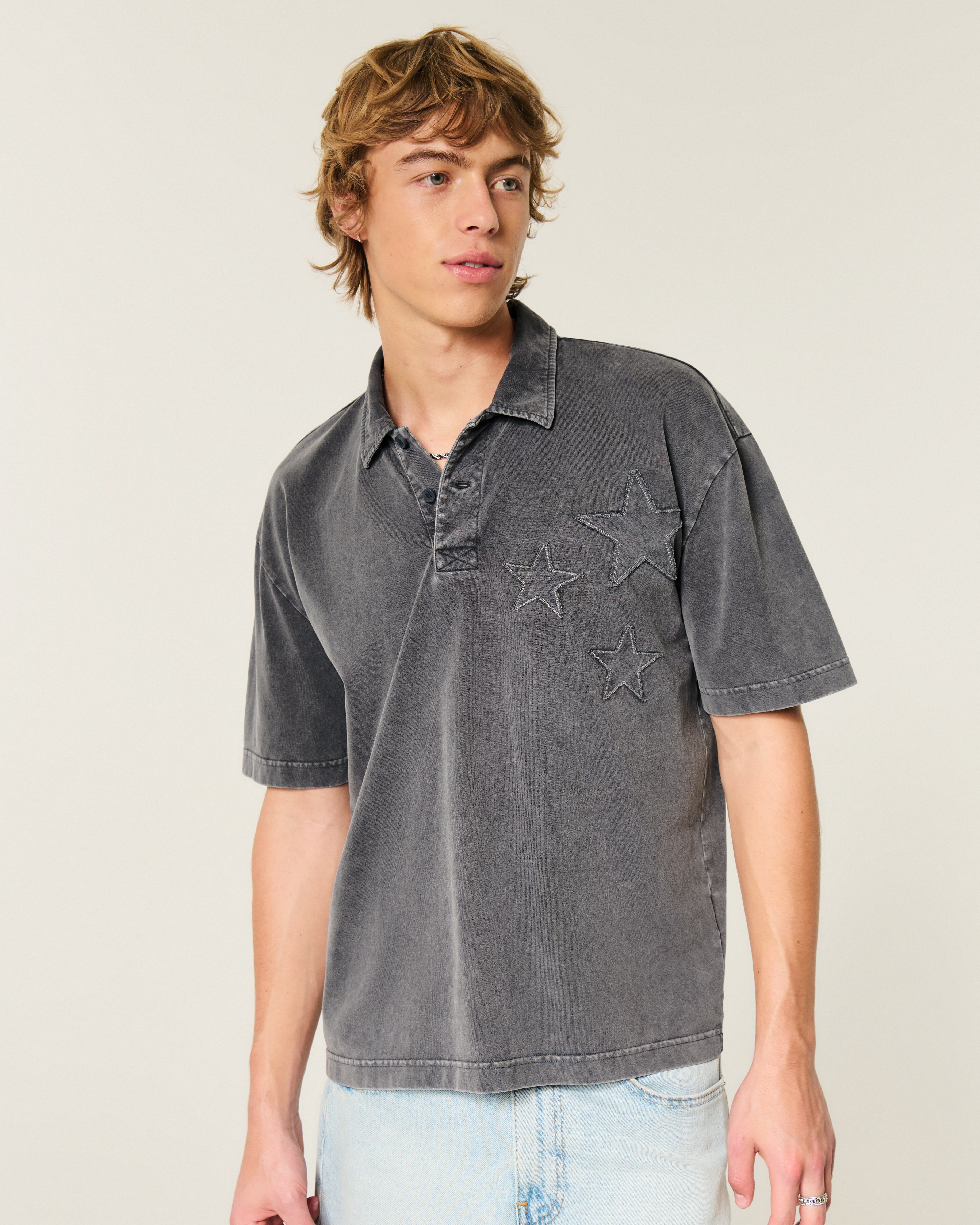 Boxy Heavyweight Cotton Star Applique Polo