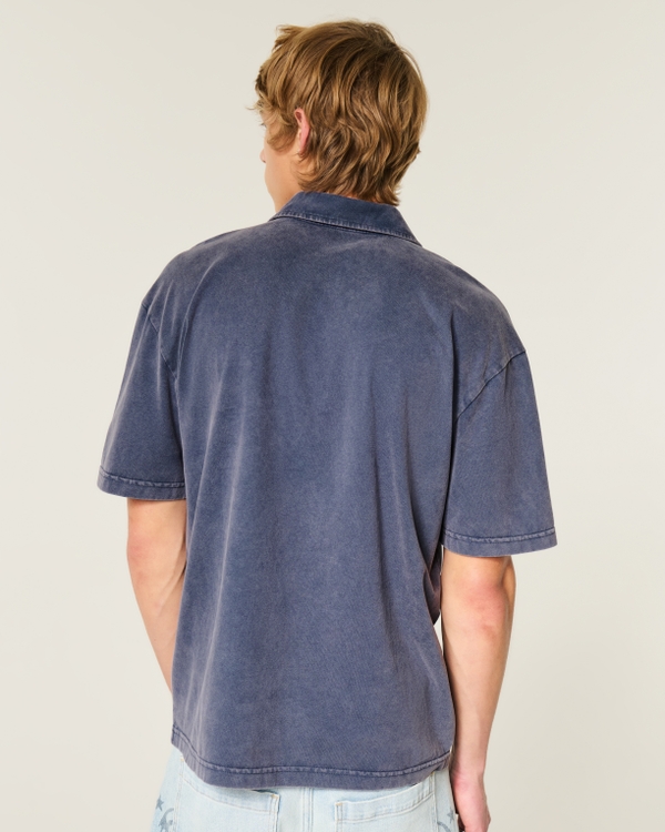 Boxy Heavyweight Cotton Graphic Polo, Light Navy view 2