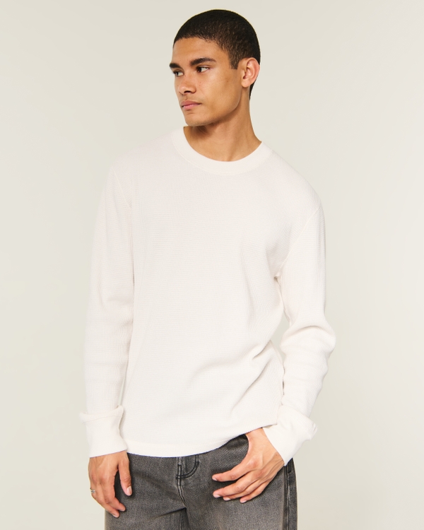 Relaxed Long-Sleeve Thermal Crew Shirt, Cream view 1