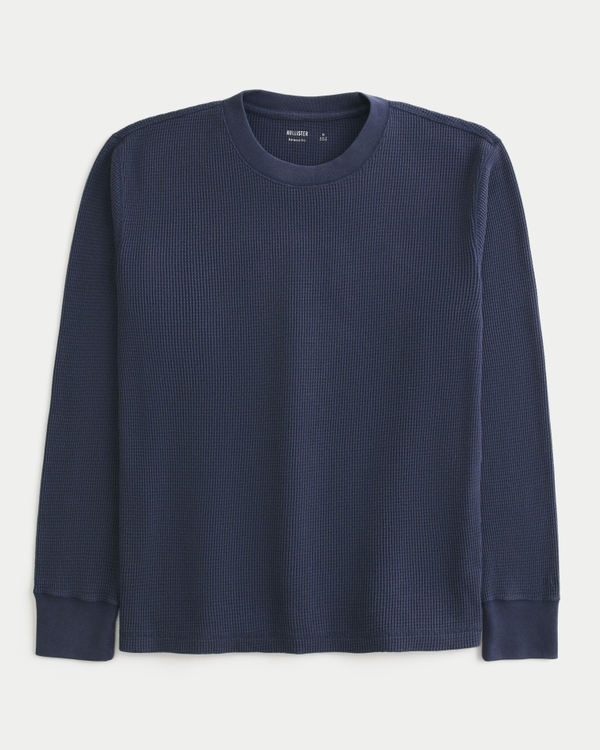 Relaxed Long-Sleeve Thermal Crew Shirt, Navy view 1