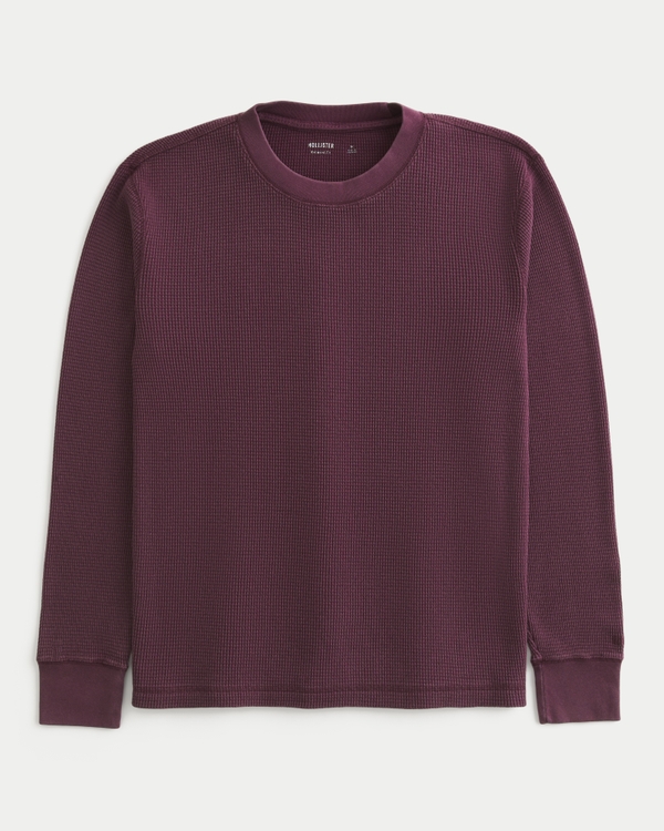 Relaxed Long-Sleeve Thermal Crew Shirt, Plum view 1