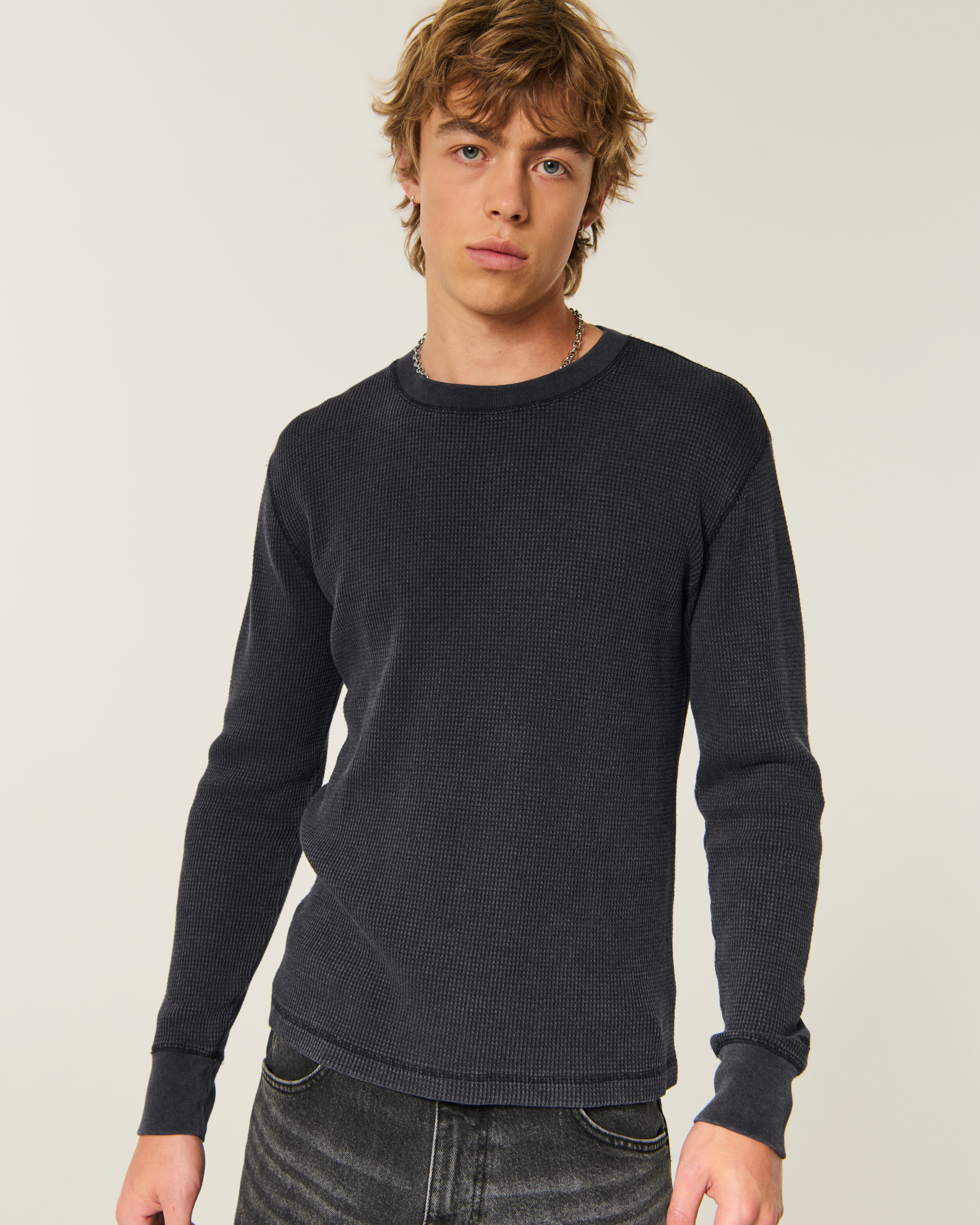 Relaxed Long-Sleeve Thermal Crew Shirt