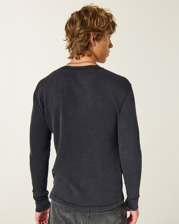 Relaxed Long-Sleeve Thermal Crew Shirt, Black view 2