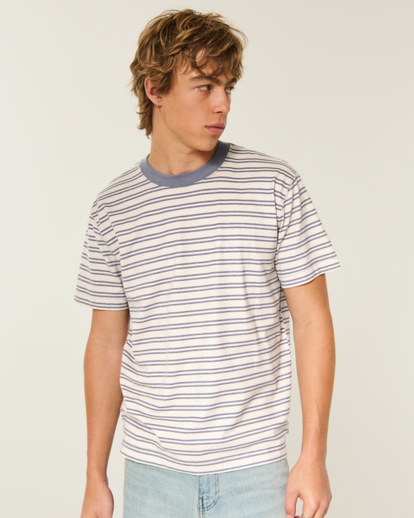 Relaxed Heavyweight Striped Crew T-Shirt, Cream Stripe view 1