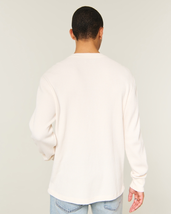 Relaxed Long-Sleeve Thermal Henley, Cream view 2