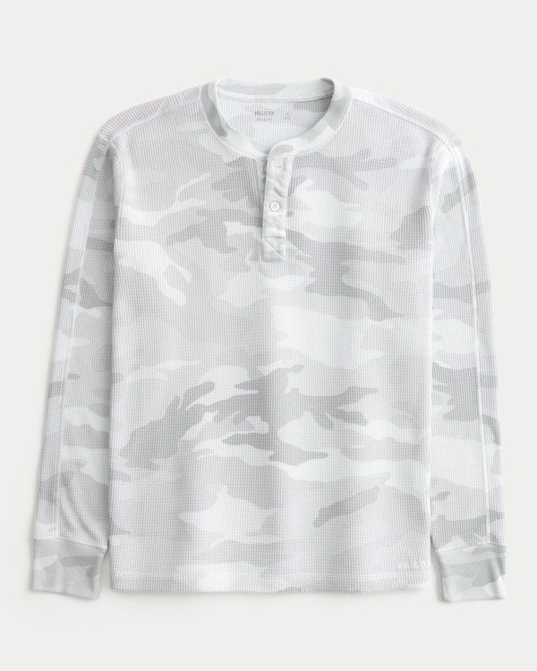 Relaxed Long-Sleeve Thermal Henley, White Camo view 1