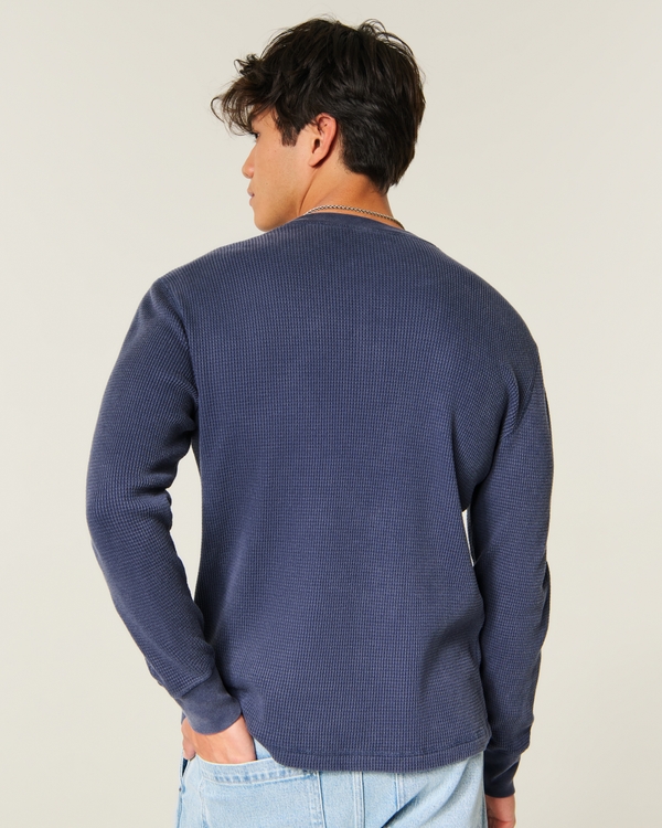 Relaxed Long-Sleeve Thermal Henley, Navy view 2
