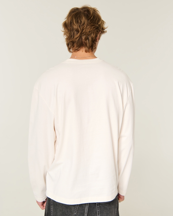 Boxy Heavyweight Long-Sleeve Cotton Crew T-Shirt, Cream view 2