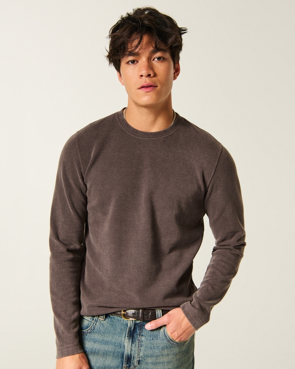 Long-Sleeve Slim Rib Crew T-Shirt, Brown view 1