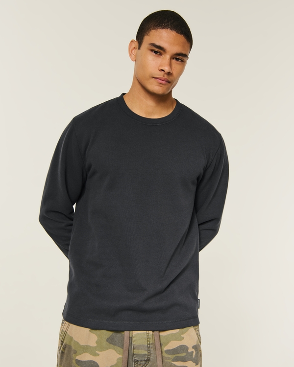 Long-Sleeve Slim Rib Crew T-Shirt, Charcoal view 1