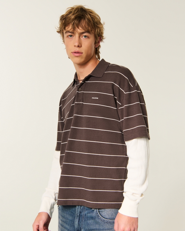 Boxy Heavyweight Polo Twofer, Brown Stripe view 1