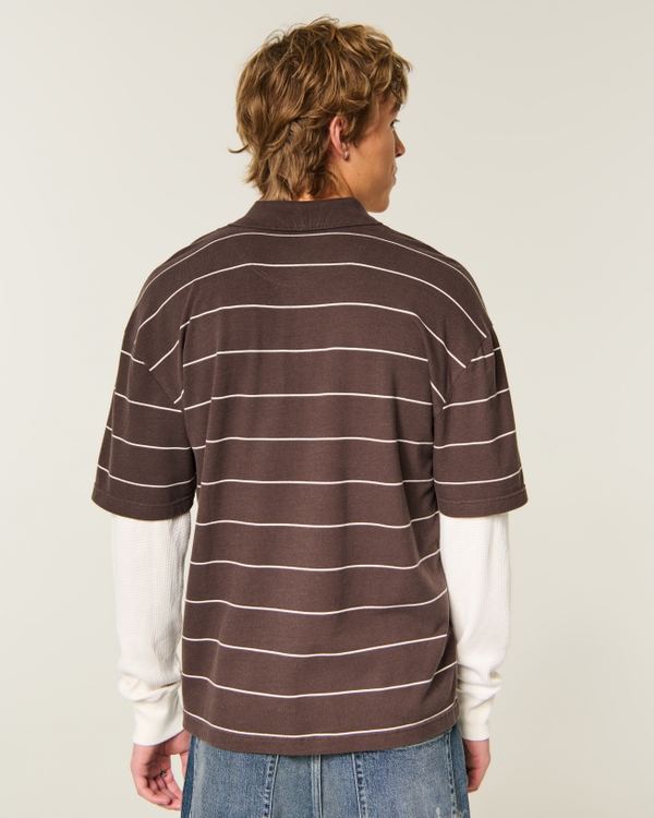 Boxy Heavyweight Polo Twofer, Brown Stripe view 2