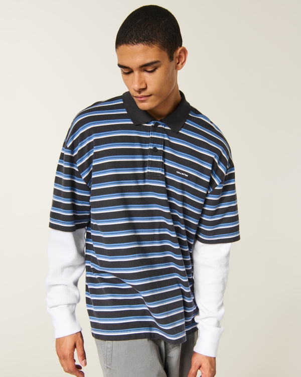 Boxy Heavyweight Polo Twofer, Black Stripe view 1