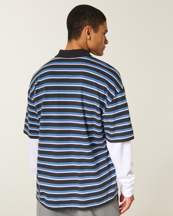 Boxy Heavyweight Polo Twofer, Black Stripe view 2