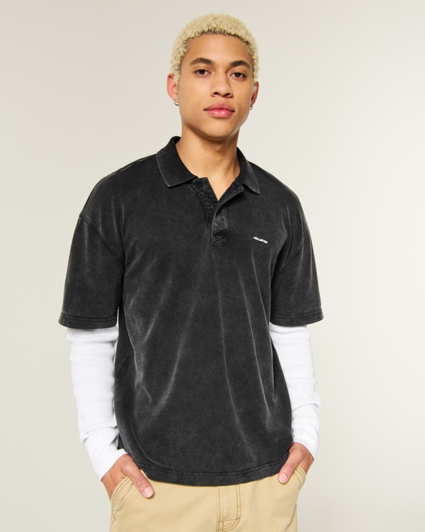 Boxy Heavyweight Polo Twofer, Black view 1