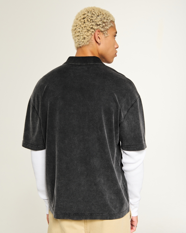 Boxy Heavyweight Polo Twofer, Black view 2