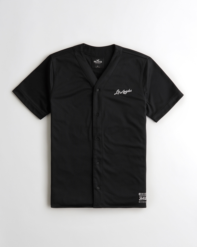 Men's Relaxed Embroidered LA Graphic Mesh Baseball Shirt Men's Tops