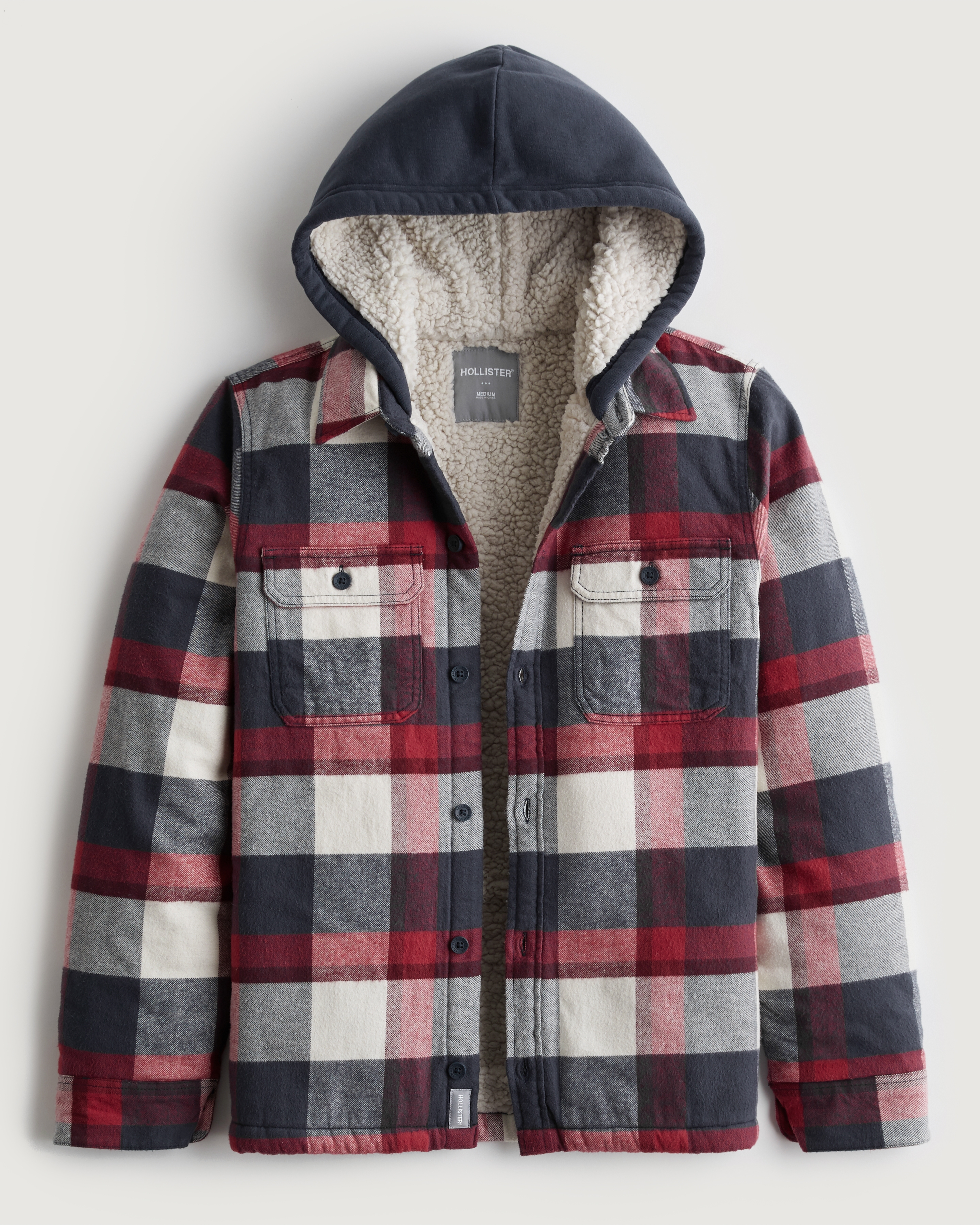 Hollister hooded flannel shirt online