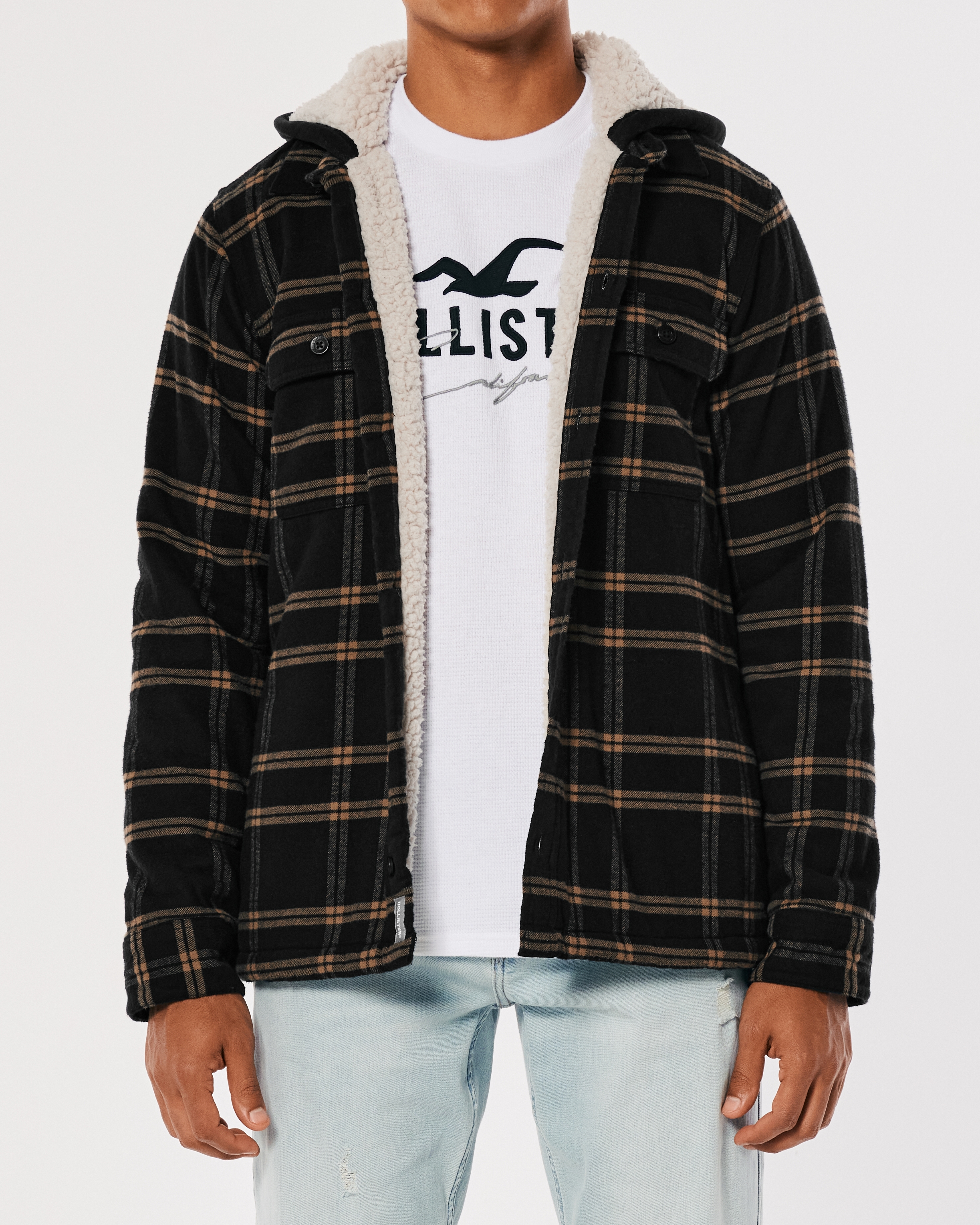 Hollister hooded hot sale flannel shirt