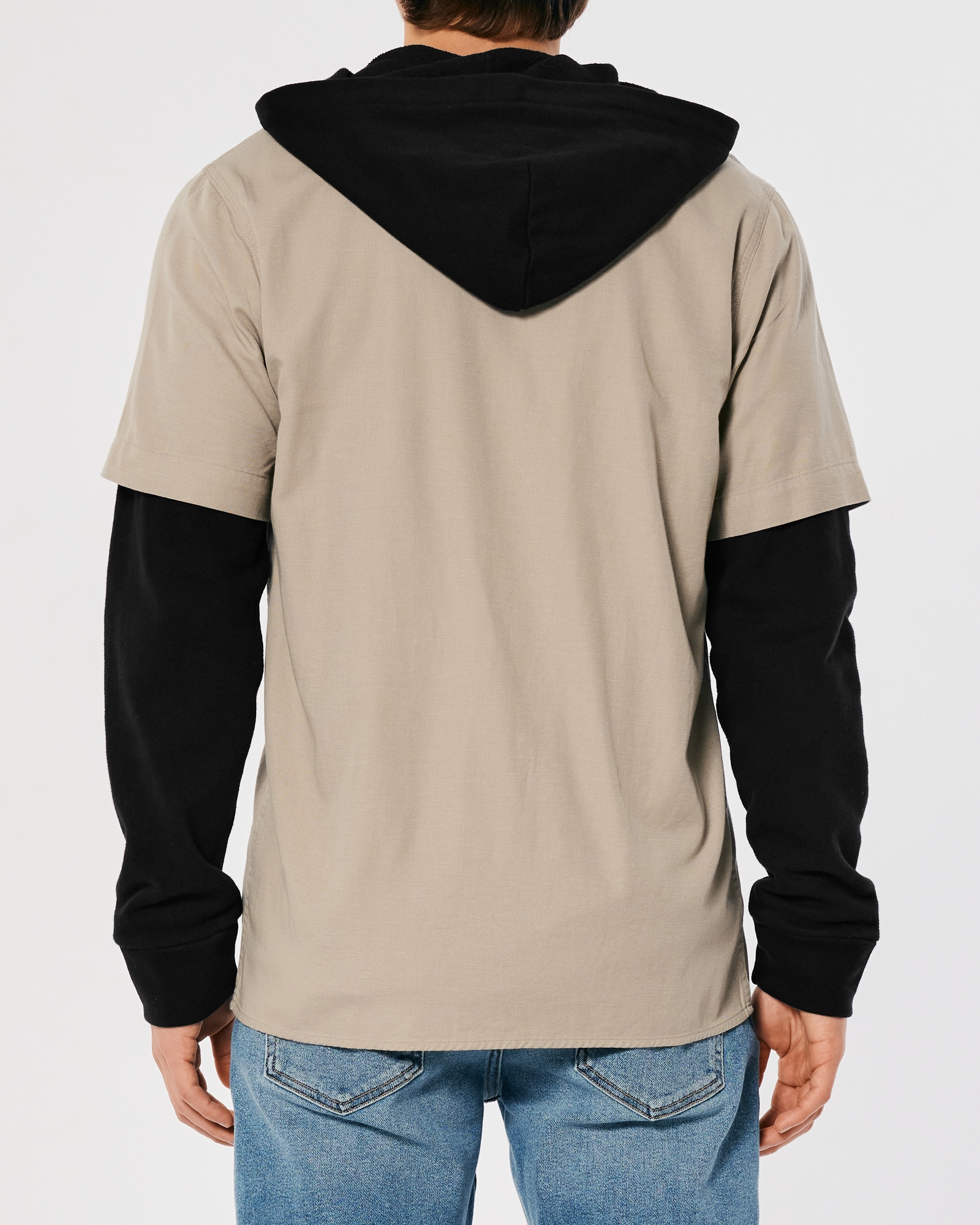 Hollister California spliced jersey hooded insert baseball shirt in  black/grey