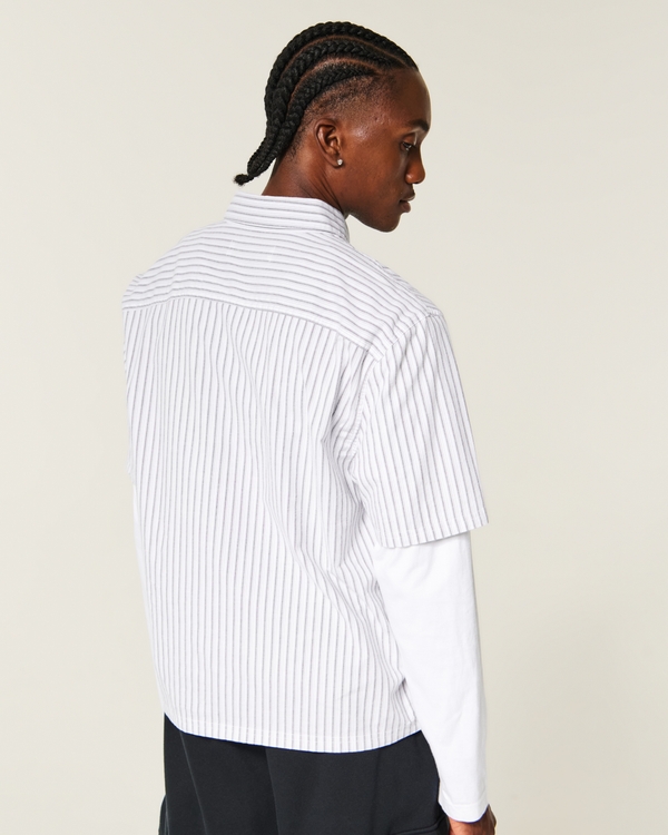 Boxy Layered Poplin Graphic Shirt, White Stripe view 2