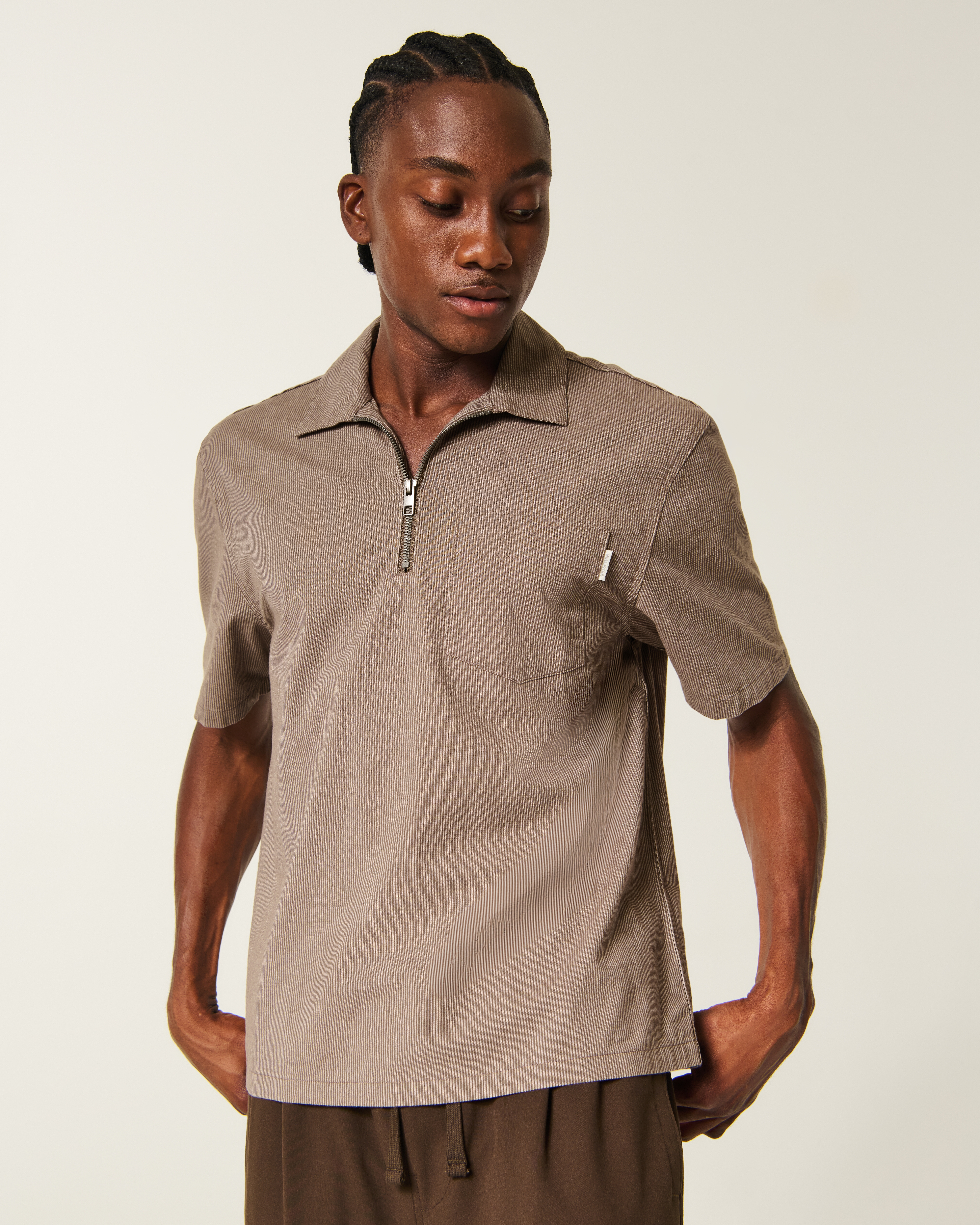 Boxy Short-Sleeve Half-Zip Shirt