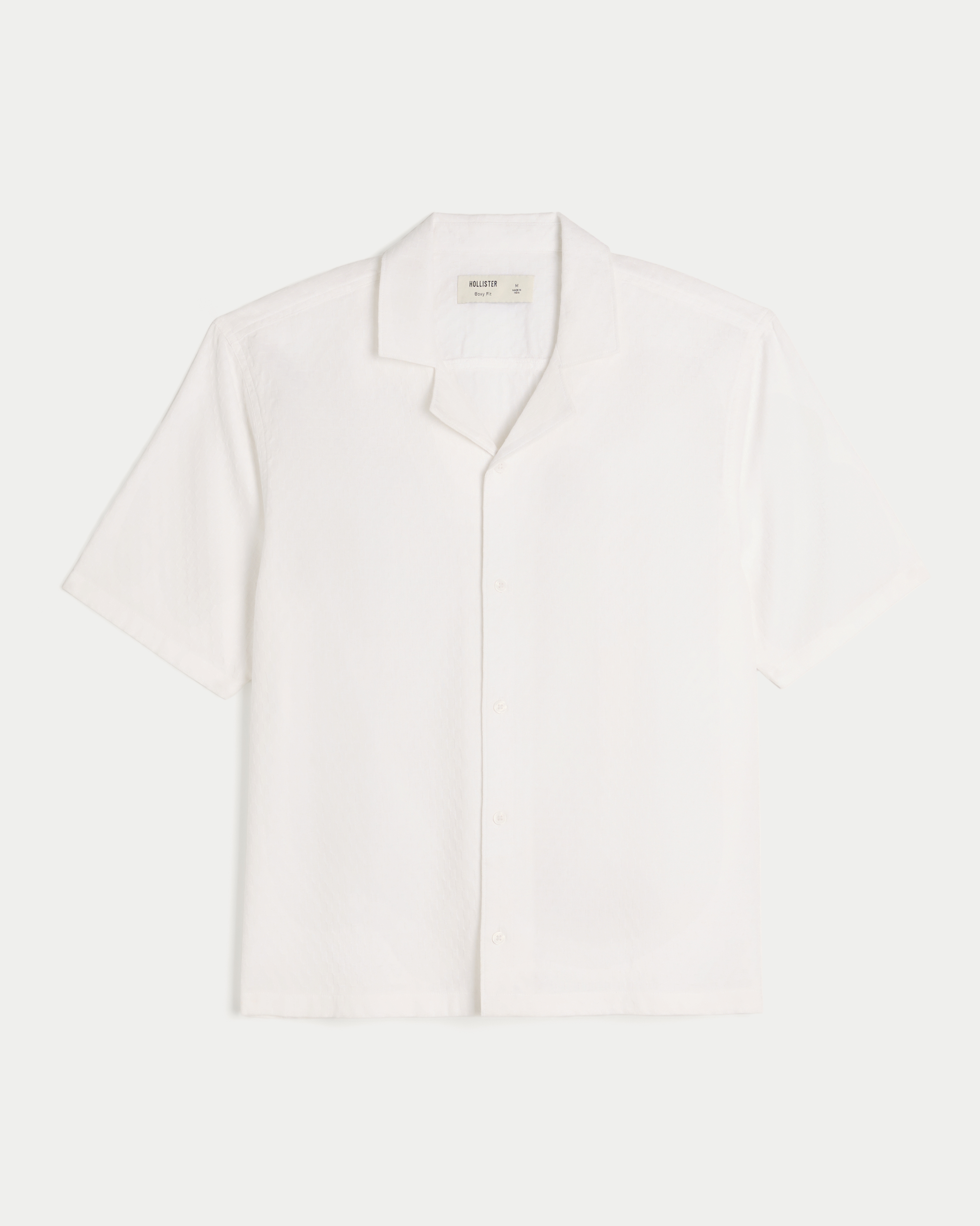 Boxy Short-Sleeve Textural Linen-Blend Shirt