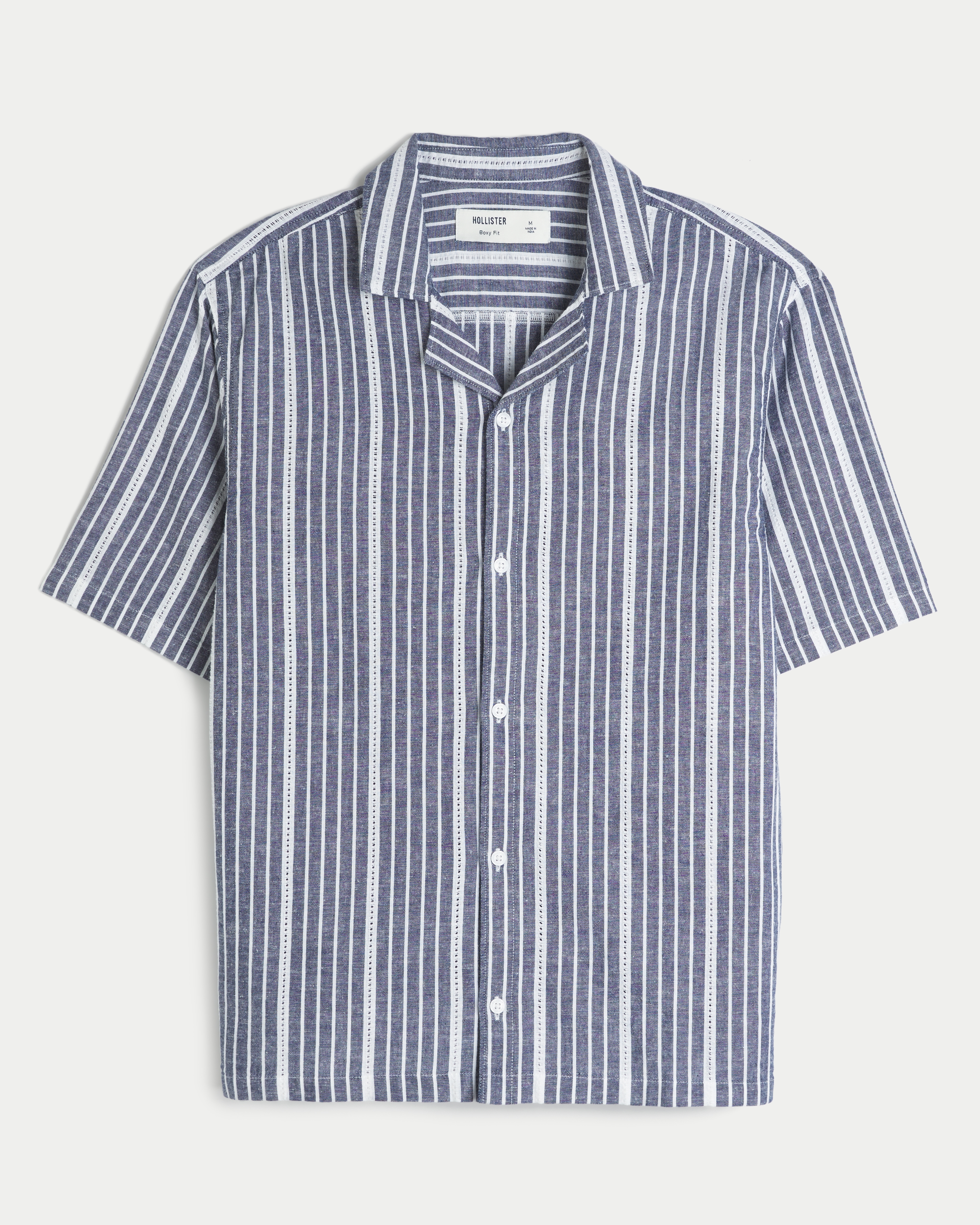 Boxy Short-Sleeve Textural Linen-Blend Shirt