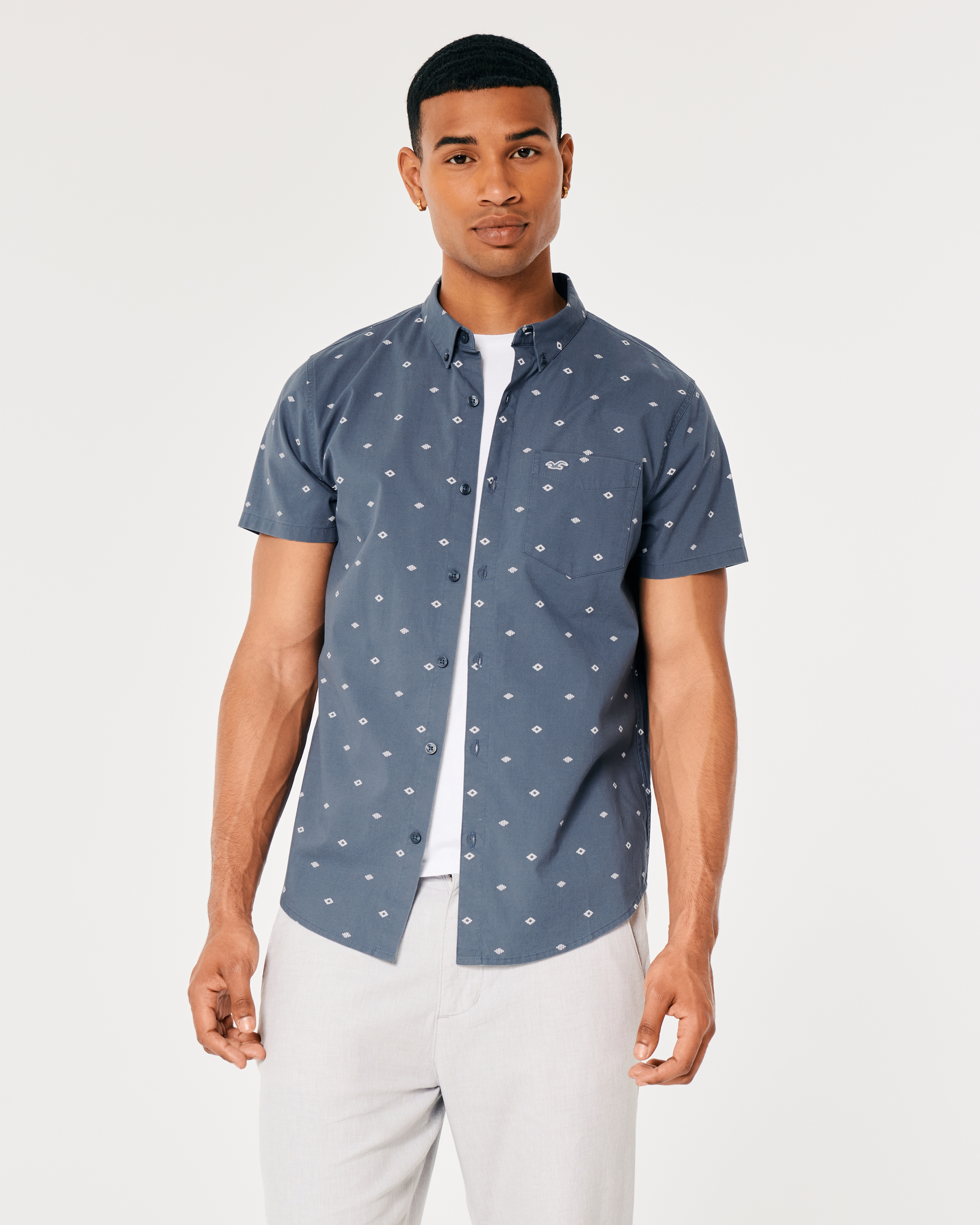 Men's Short-Sleeve Button-Through Geo Pattern Shirt | Men's