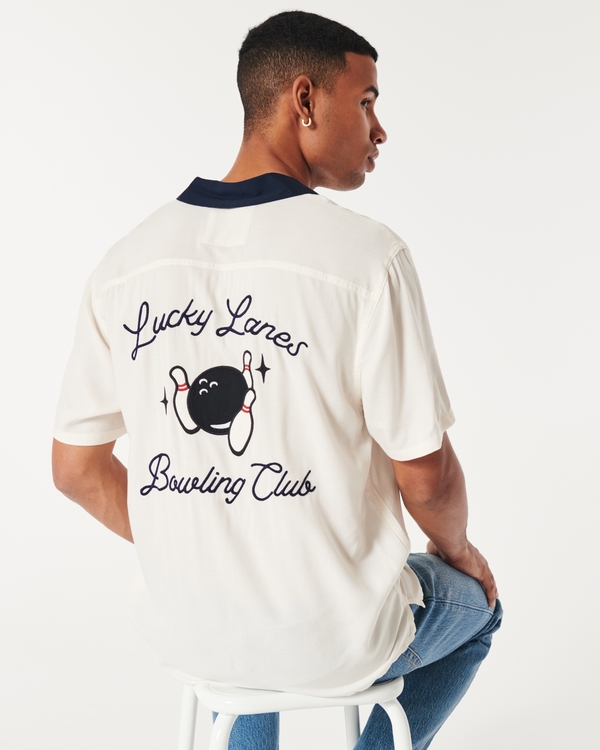 Lucky Lanes Bowling Shirt, Cream
