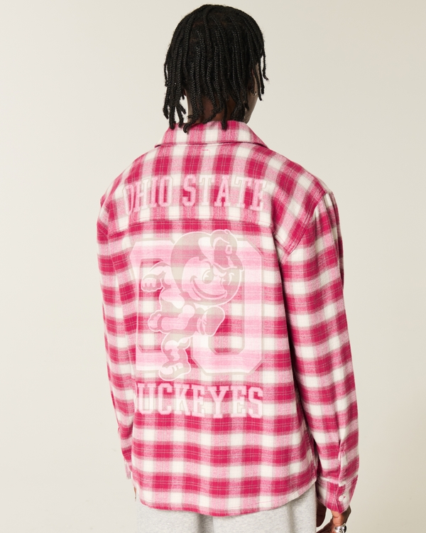 The Ohio State University Buckeyes Graphic Flannel Shirt, Red Plaid view 2