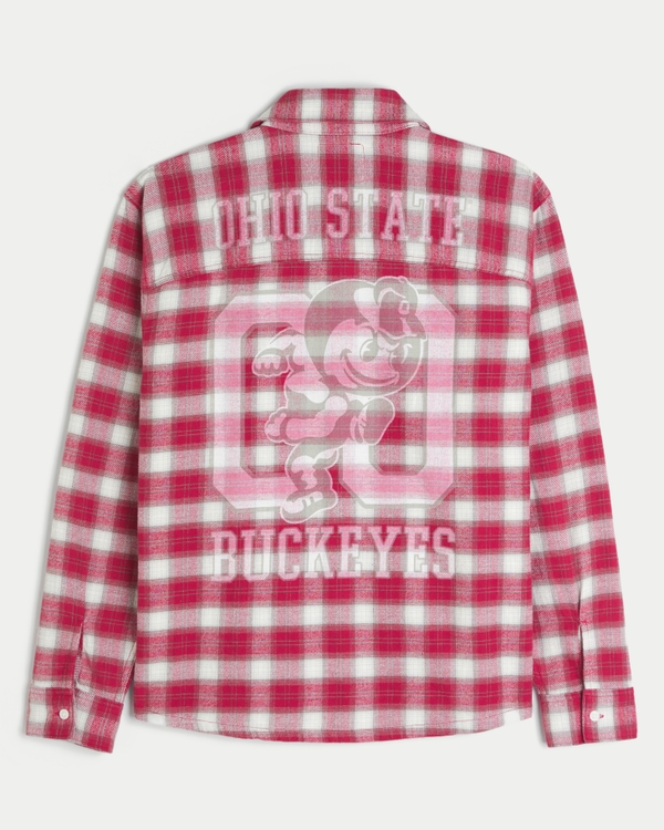 The Ohio State University Buckeyes Graphic Flannel Shirt, Red Plaid view 1