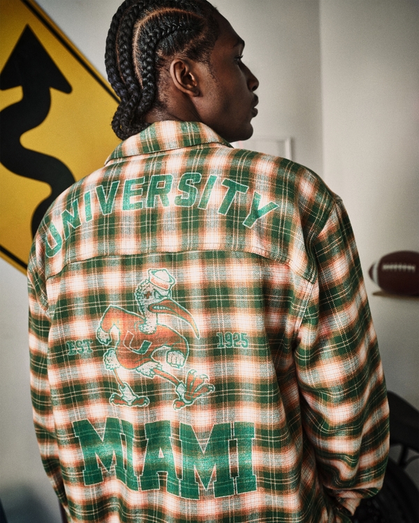 University of Miami Hurricanes Graphic Flannel Shirt, Green Pattern view 1