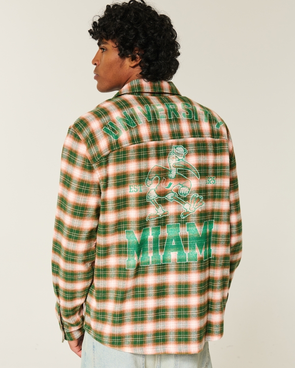 University of Miami Hurricanes Graphic Flannel Shirt, Green Pattern view 2