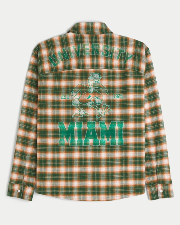 University of Miami Hurricanes Graphic Flannel Shirt, Green Pattern view 1