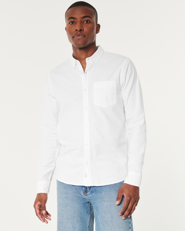 Hollister Logo Oxford Shirt Stretch Slim Fit in White
