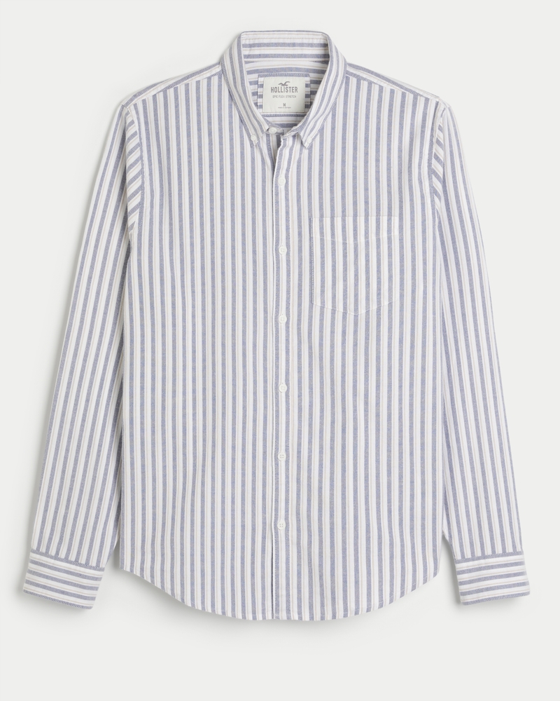 Men s Stretch Oxford Shirt in Navy Stripe Size XS TALL from Hollister