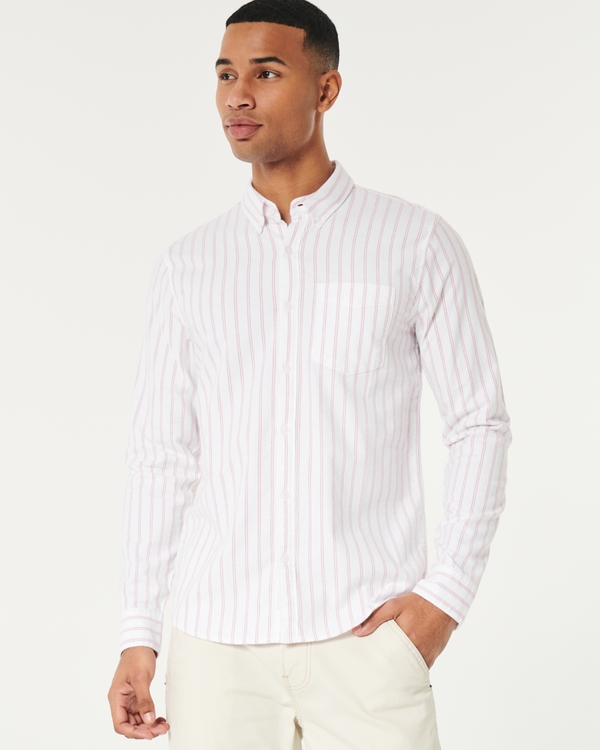 Long-Sleeve Oxford Shirt, Red Stripe