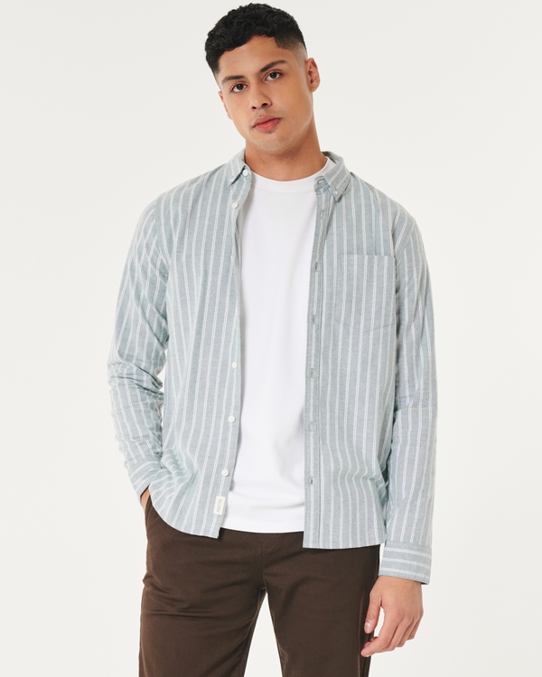Mens HOLLISTER gray white pin stripe striped dress shirt Medium long sleeve  NICE