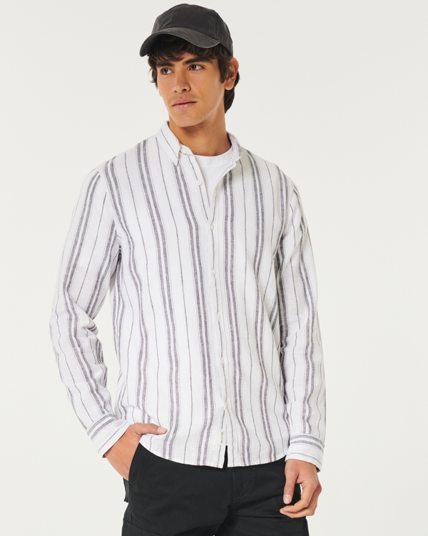 HOLLISTER Mens Top Long Sleeve Small Black Striped Cotton