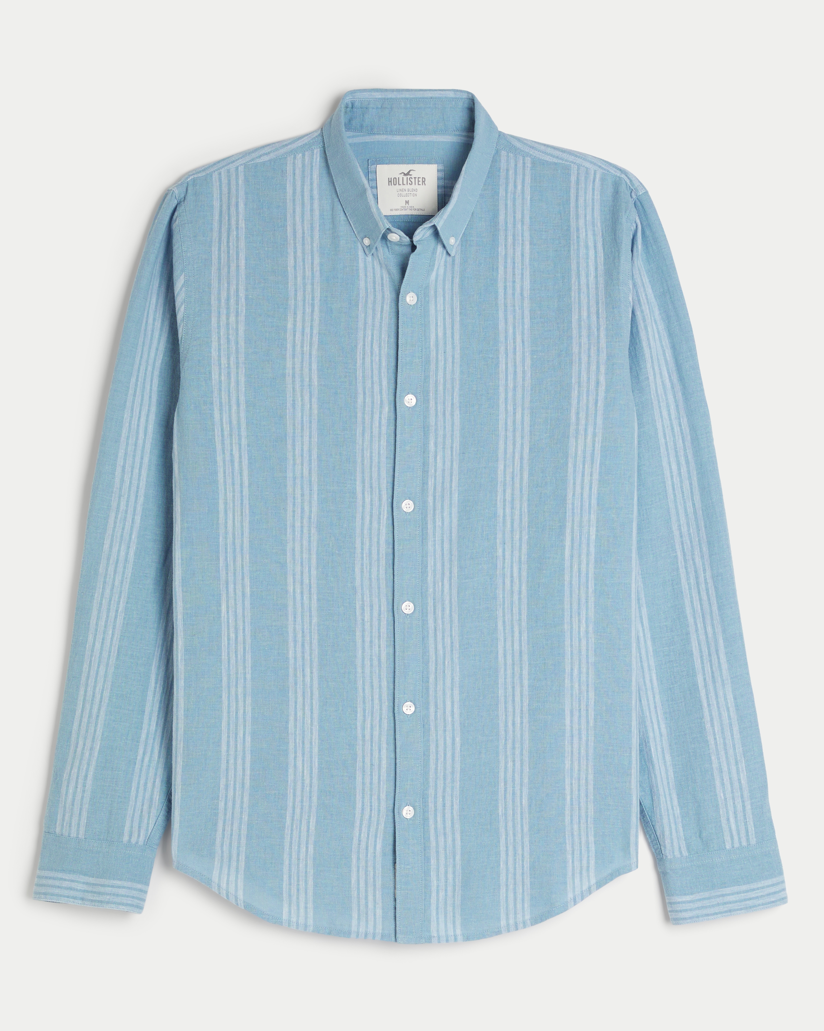 Long-Sleeve Linen Blend Button-Through Shirt