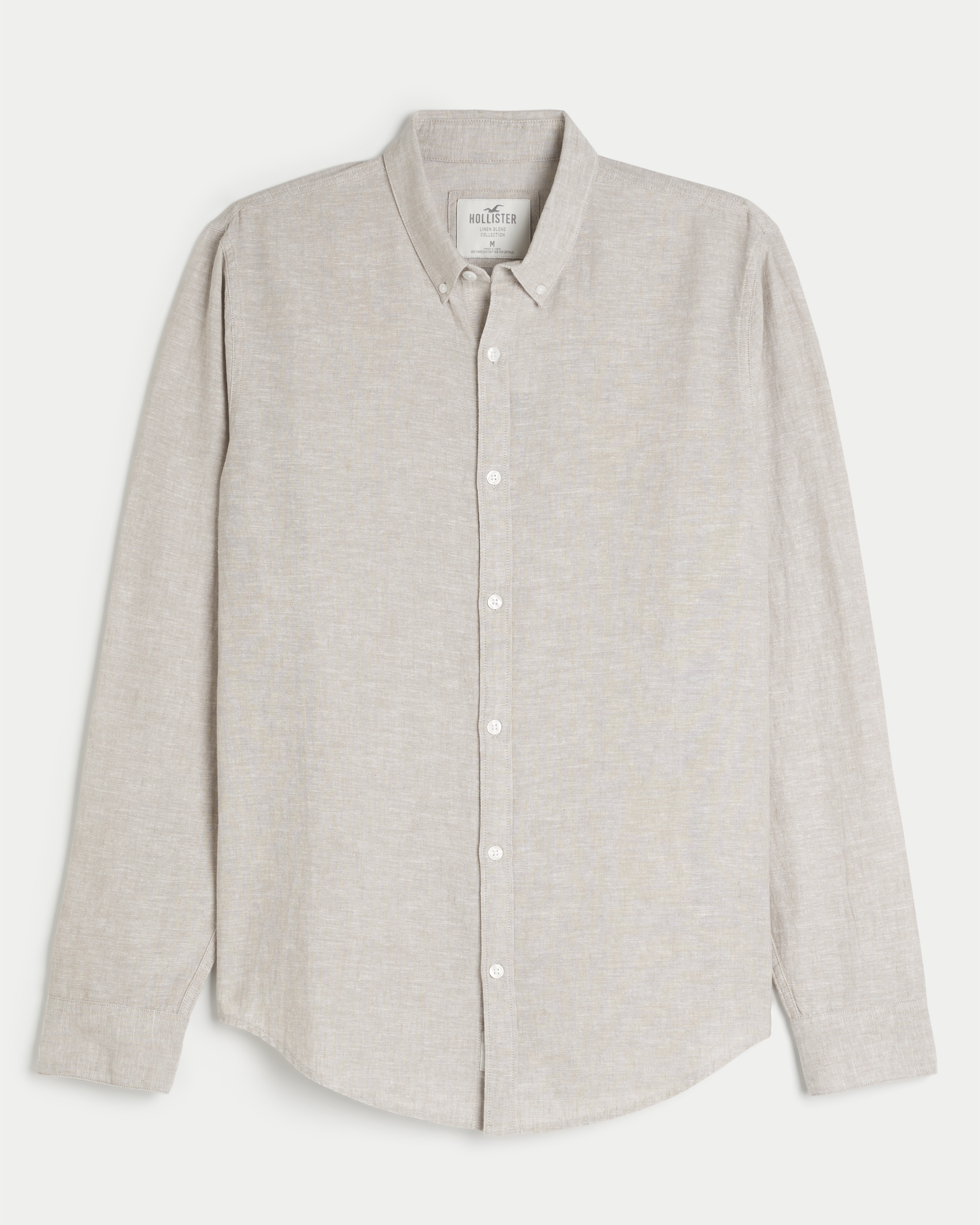 Long-Sleeve Linen-Blend Button-Through Shirt