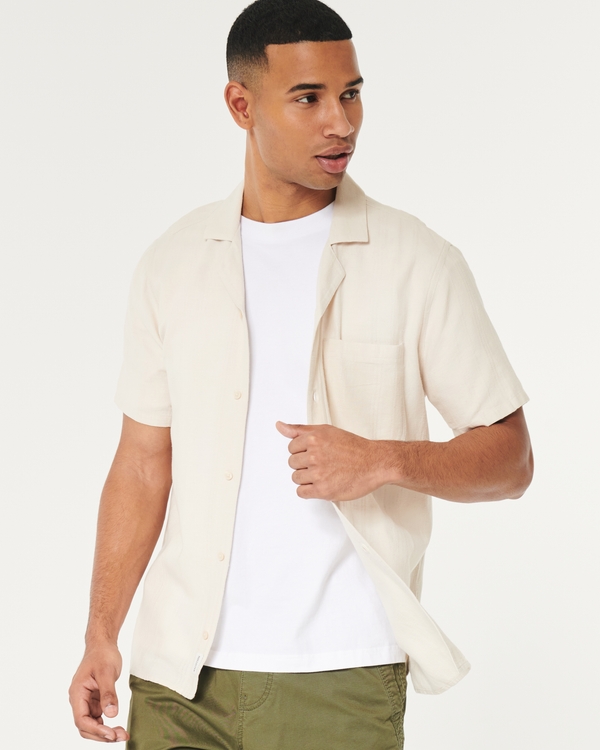 Short-Sleeve Button-Through Shirt, Cream