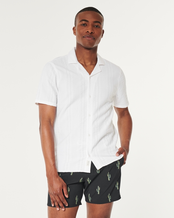 Short-Sleeve Button-Through Seersucker Shirt, White