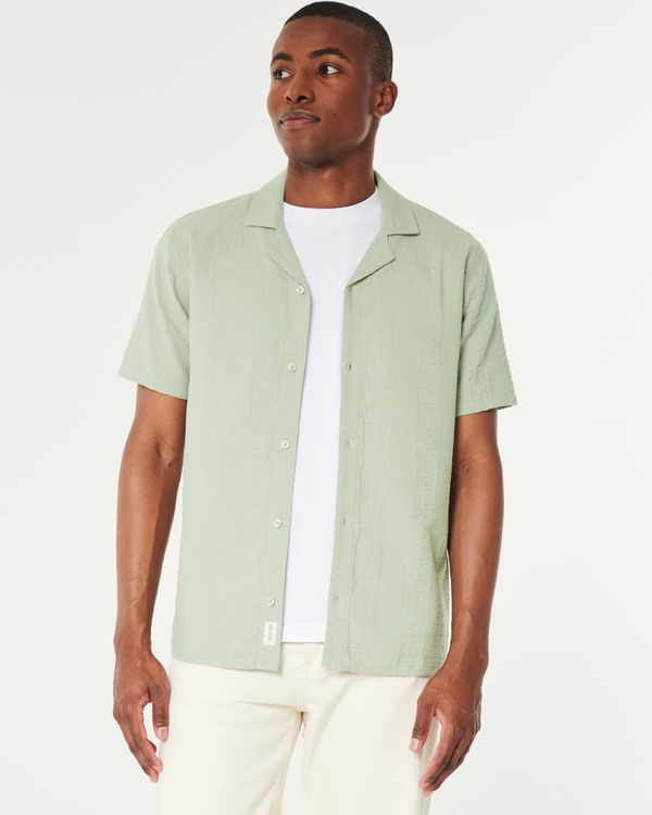 Short-Sleeve Button-Through Seersucker Shirt, Light Sage