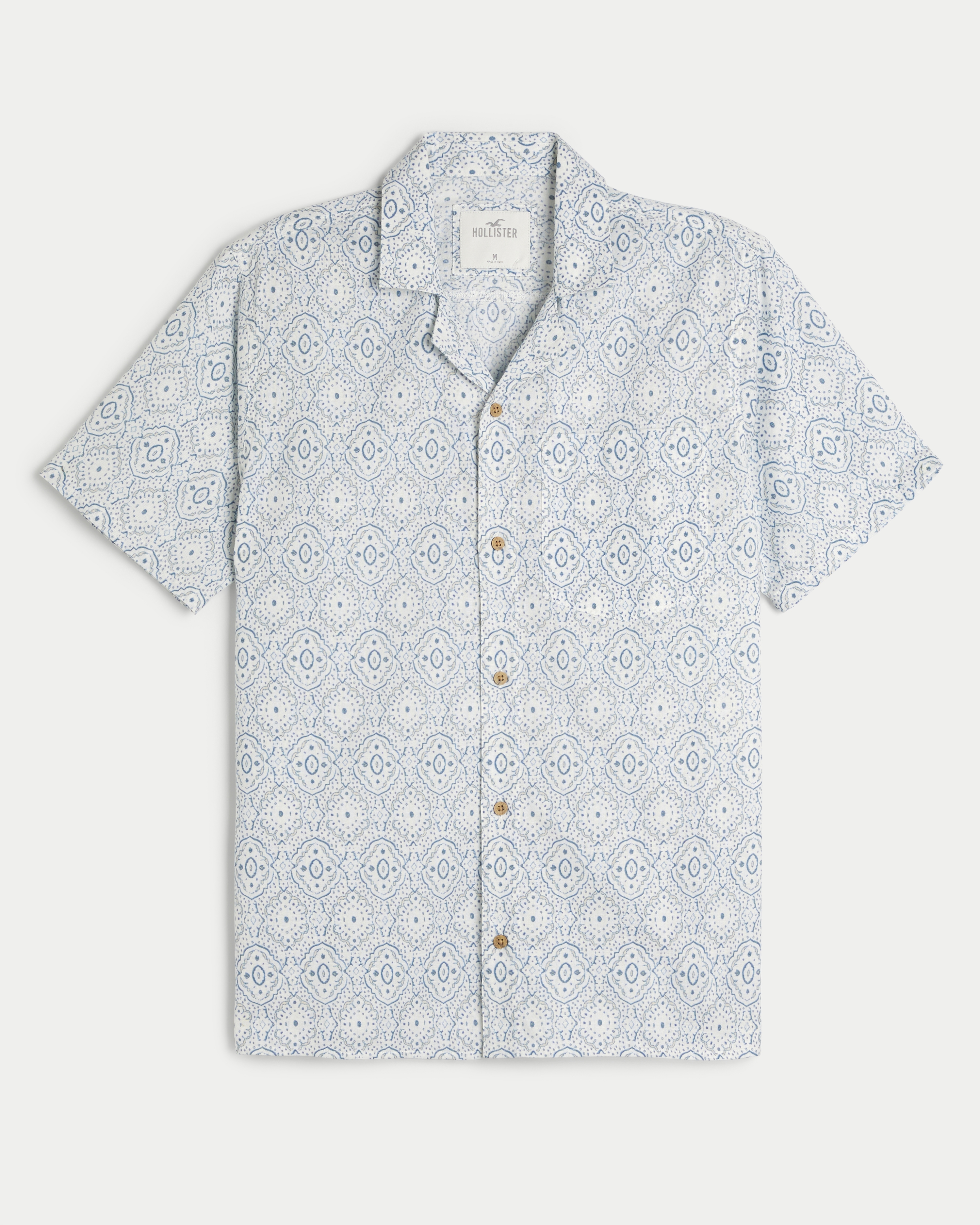 Short-Sleeve Pattern Button-Through Shirt