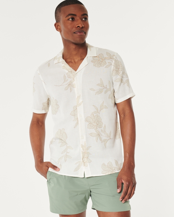 Short-Sleeve Pattern Button-Through Shirt, Cream Floral