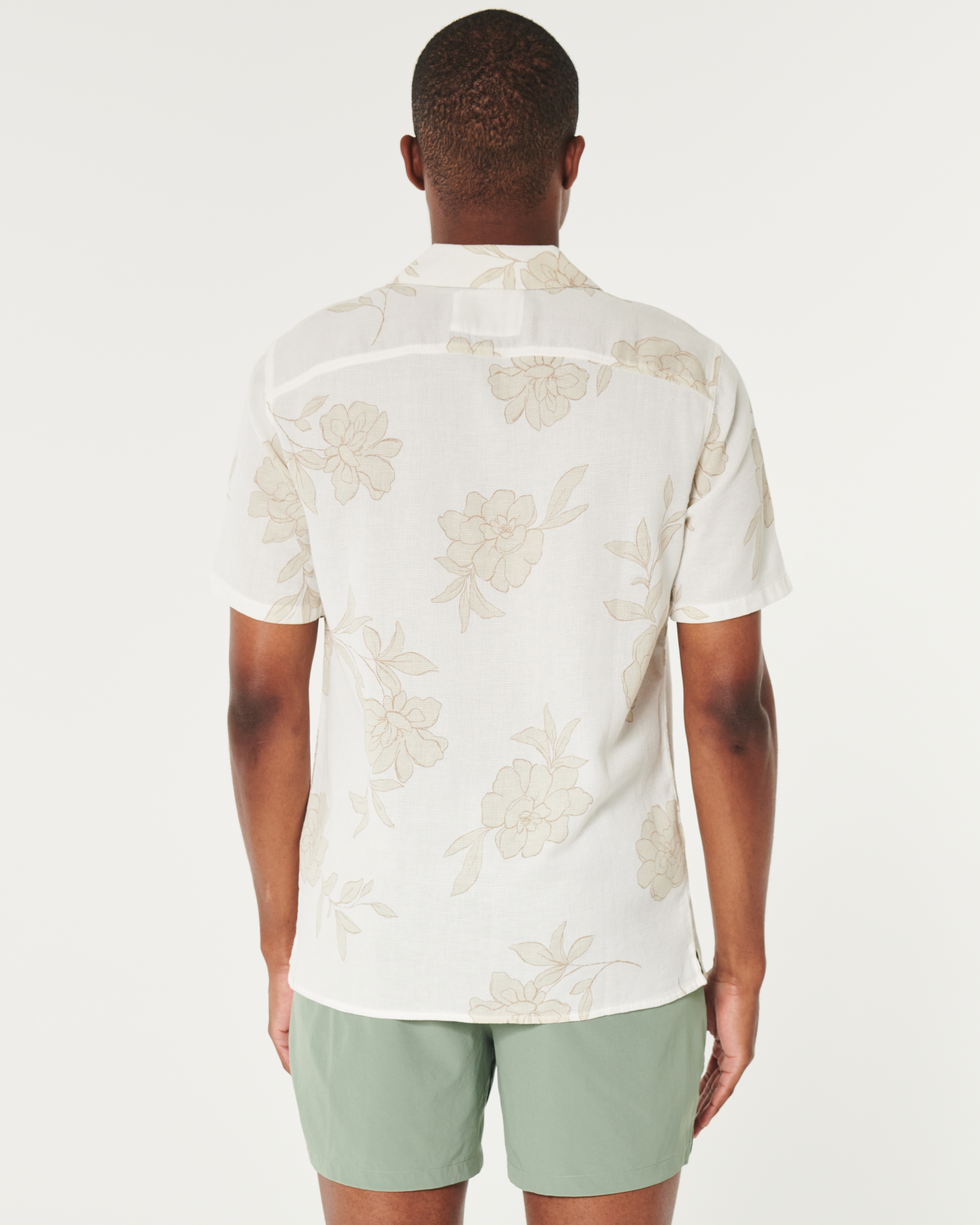 Hollister Men's Palm Trees Shirt Size Small White Cotton Blend Short Sleeve